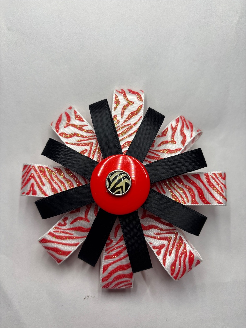 Red & Black Zebra Ribbon Flower Hair Bow